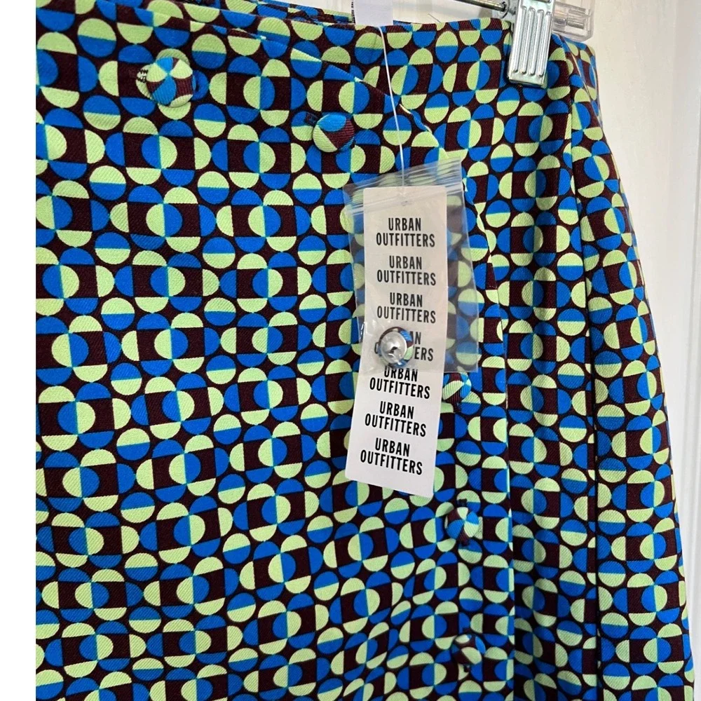 NWT Urban Outfitters Blue Green Geometric Retro Mod Mini Skirt Womens SP